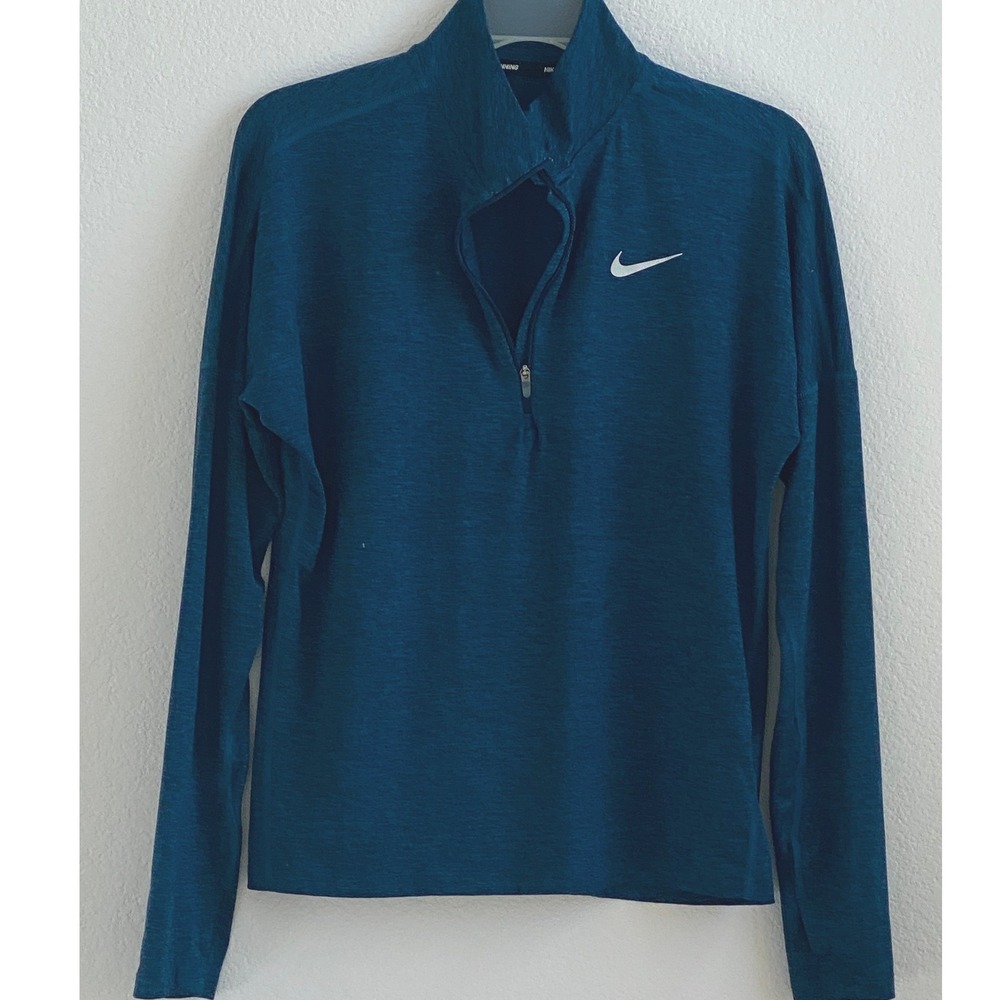 Nike Running Element Teal Heather Quarter Zip Pullover Long Sleeve Thumbholes M